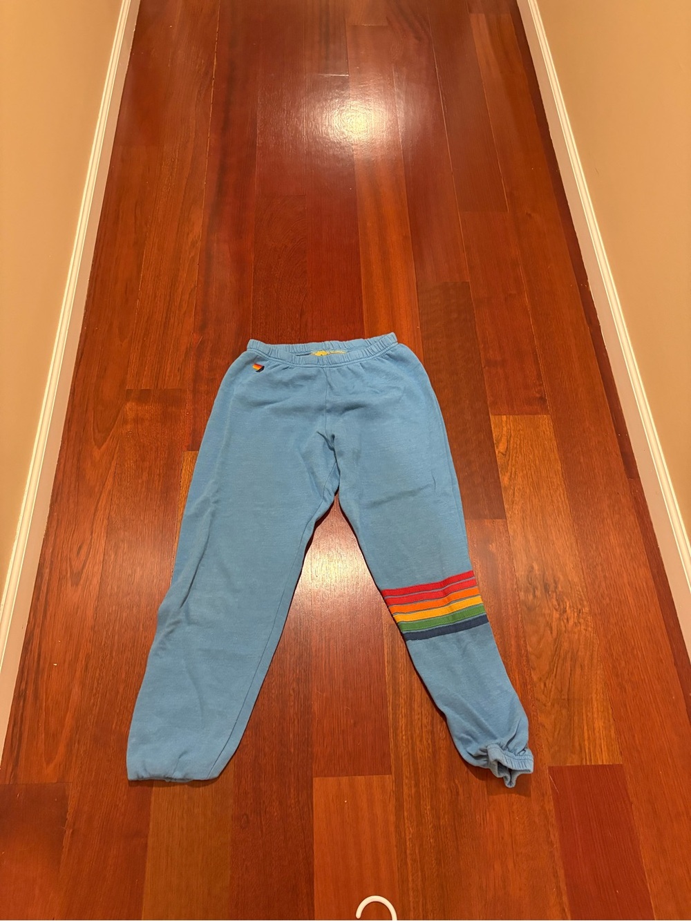 Aviator Nation Light Blue Kids Sweatpants with Rainbow Stripes